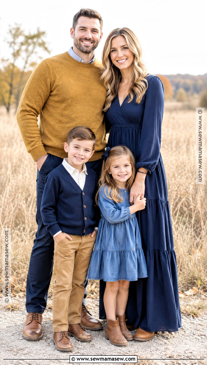 Navy And Mustard Family Portrait Outfit - 20 Fall Family Portraits Outfits
