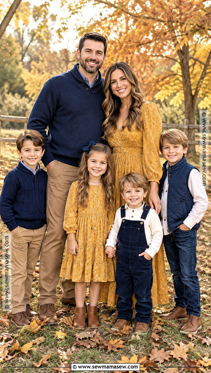 Navy And Mustard Large Family Fall Photoshoot Outfits - 15 Large Family Fall Photoshoot Outfits