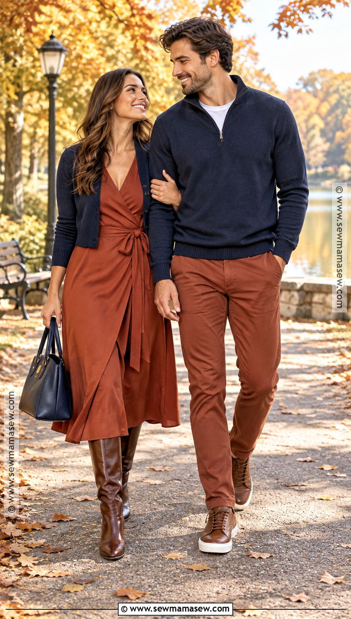 Navy And Rust Couple Fall Outfit - 20 cute couple fall outfits