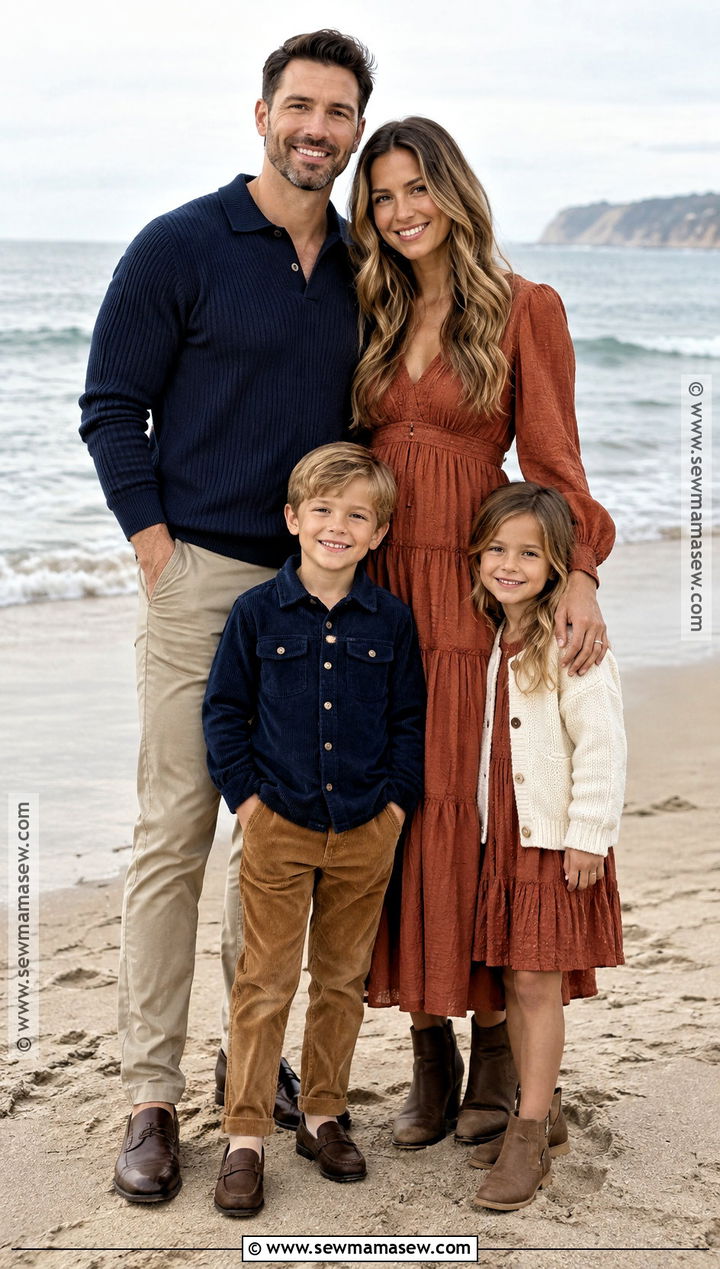 Navy And Rust Fall Beach Family Photo Outfits - 20 fall beach family photos outfits
