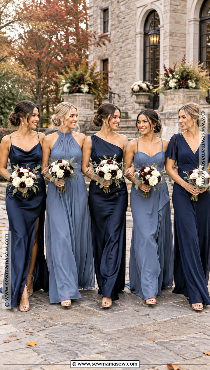 Navy And Slate Blue Bridesmaid Dresses - 15 Fall Mix Matched Bridesmaid Dresses