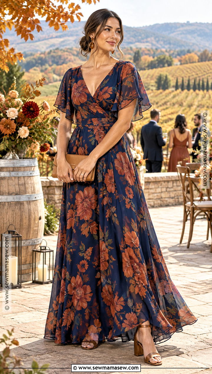 Navy And Terracotta Floral Bridesmaid Dress - 15 floral bridesmaid dresses fall