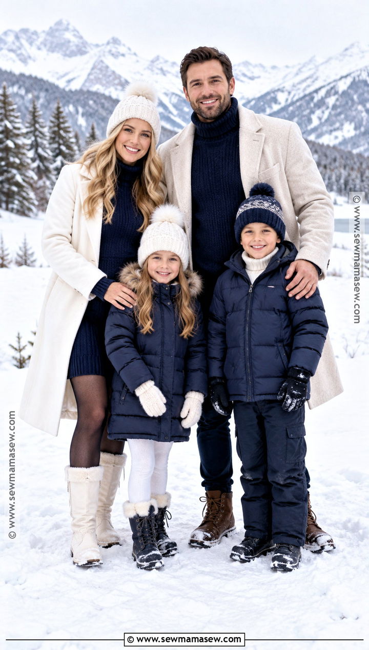 Navy And White Snow Family Photo Outfits - 20 fall winter family photo outfits