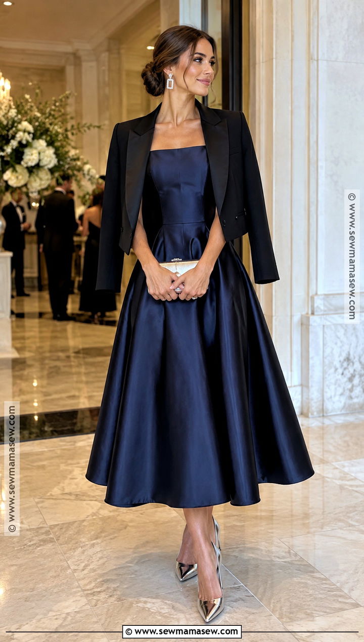 Navy Basque Waist Fall Wedding Guest Dress - 15 fall wedding guest dress edgy ideas