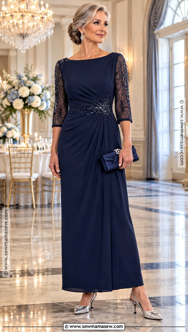 Navy Beaded Mother of the Groom Sheath Dress - 25 mother of the groom dresses for fall