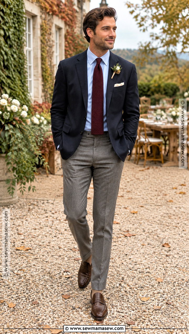 Navy Blazer And Gray Trouser Groomsmen Outfit - 15 autumn groomsmen attire ideas