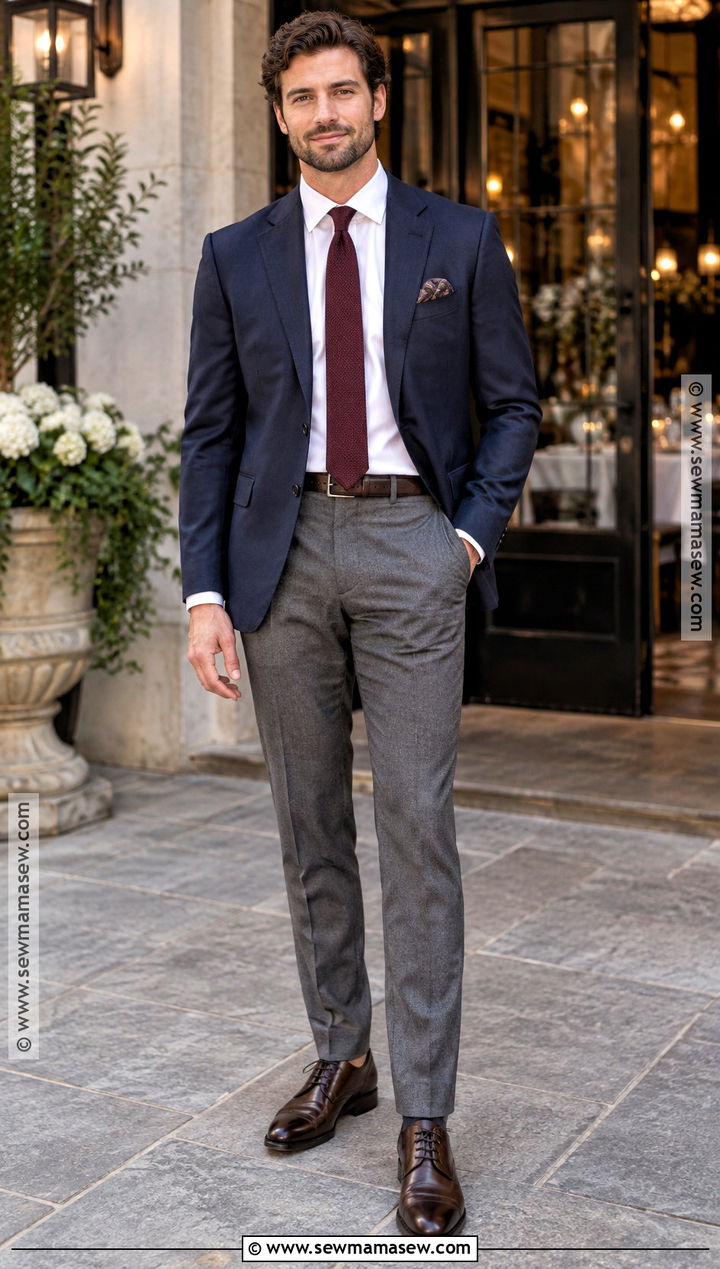 Navy Blazer And Gray Trousers Fall Wedding Attire - 20 fall wedding mens attire ideas