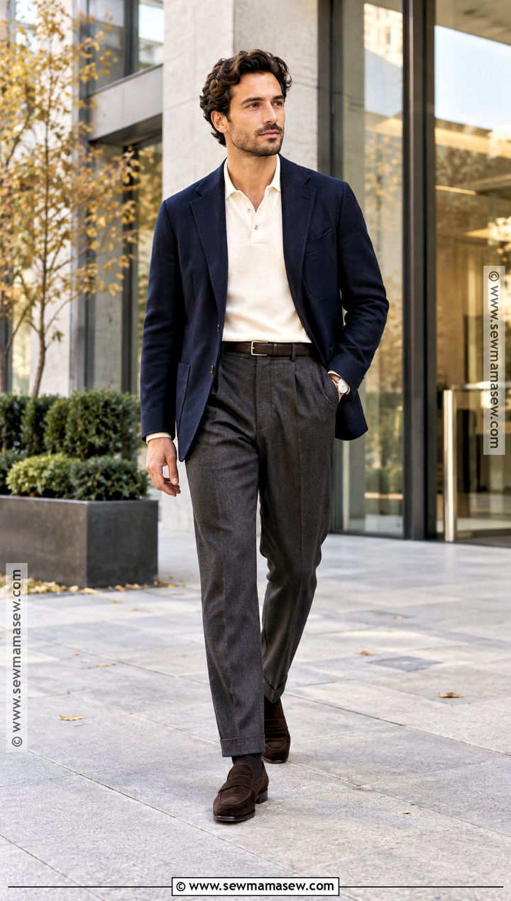 Navy Blazer And Knit Polo Autumn Outfit - 15 Men Style Outfits Autumn 2026