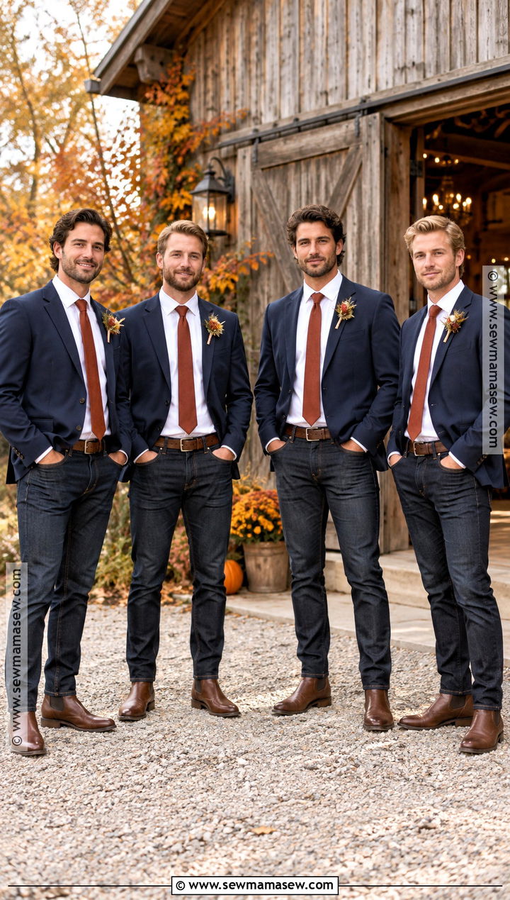 Navy Blazer Groomsmen Attire With Dark Jeans - 15 groomsmen attire fall wedding jeans
