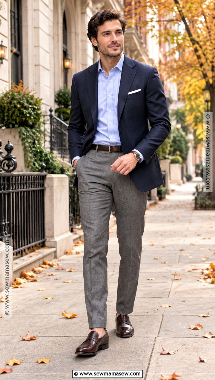 Navy Blazer With Gray Flannel Trousers - 15 dapper fall outfits for men