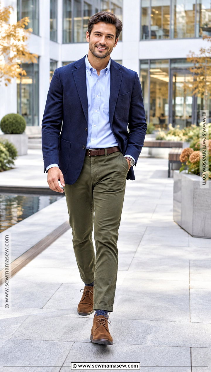 Navy Blazer With Oxford Shirt And Chinos - 20 autumn male outfit ideas