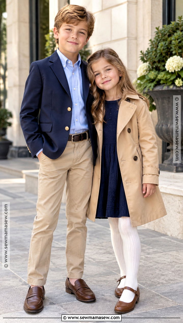 Navy Blazers And Khaki Sibling Fall Outfit - 15 sibling fall outfits