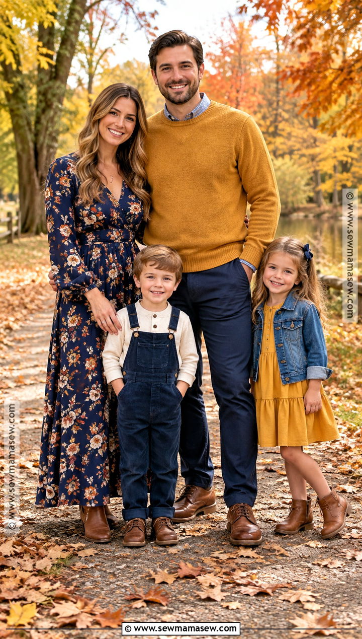 Navy Blue And Mustard Family Outfit - 15 fall blue family outfits