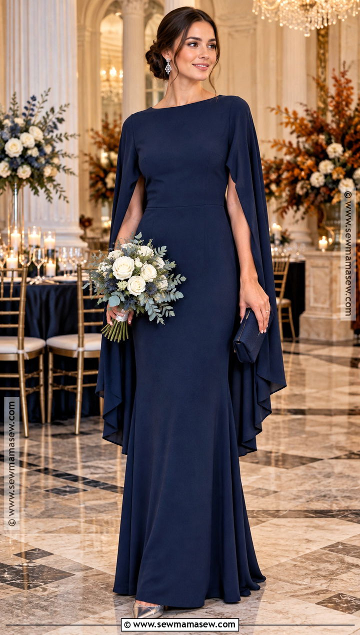 Navy Blue Bridesmaid Dress With Cape Sleeves - 15 Navy Blue Bridesmaid Dresses Fall
