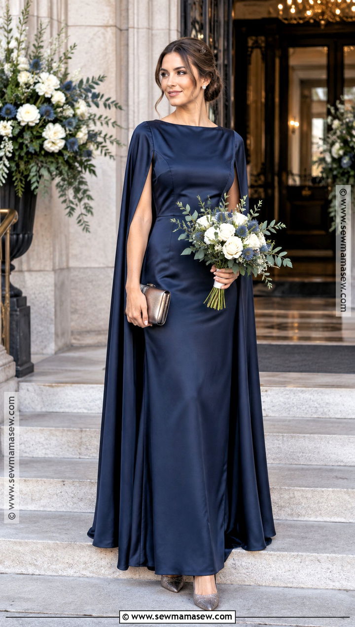 Navy Blue Cape Bridesmaid Dress - 15 bridesmaid autumn dresses