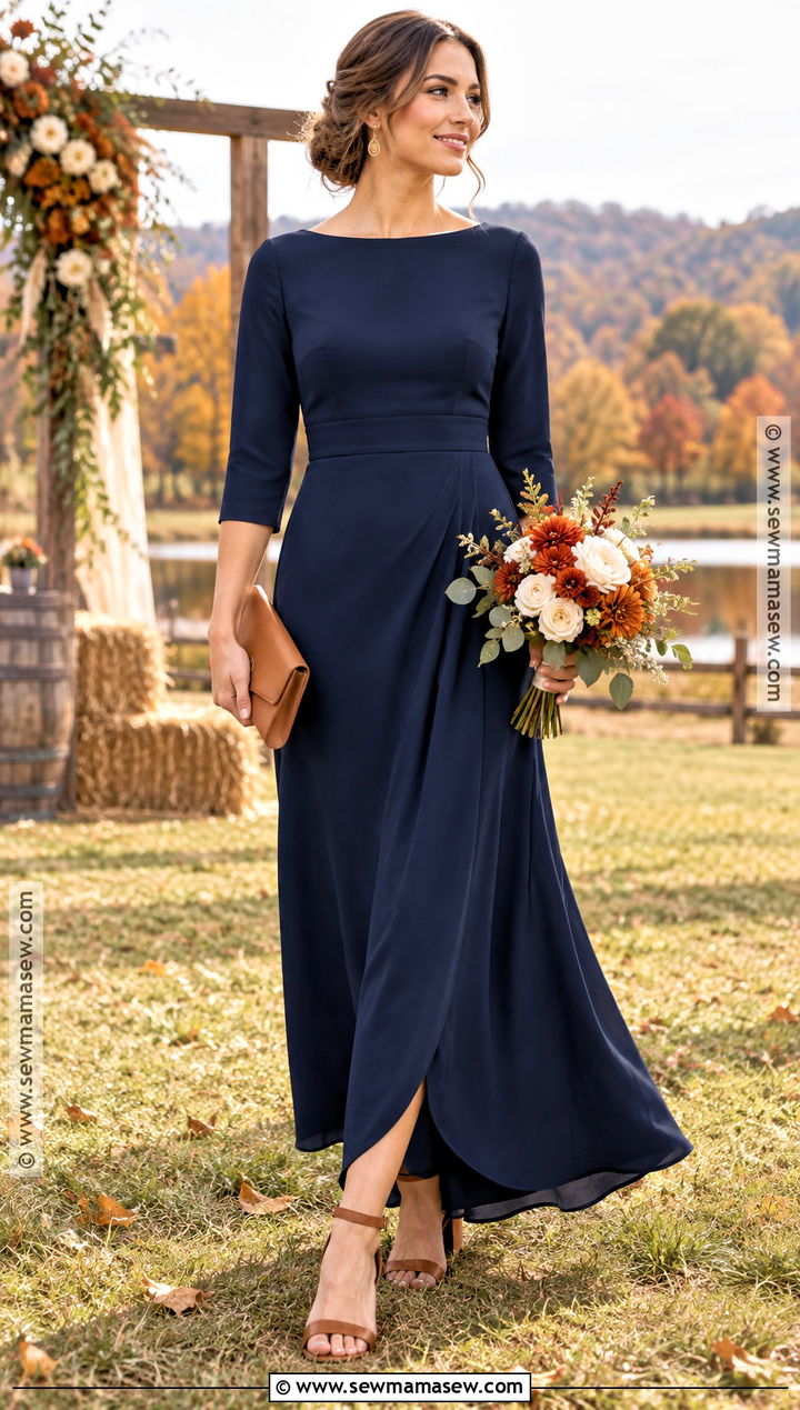 Navy Blue Crepe Bridesmaid Dress - 15 Fall Rustic Bridesmaid Dresses