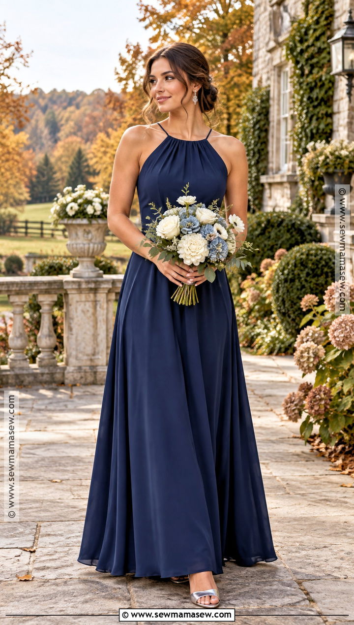 Navy Blue Crepe Bridesmaid Dress - 15 Bridesmaid Dress Fall Colors Ideas