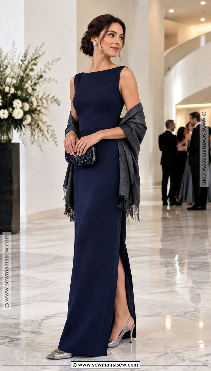 Navy Blue Crepe Gown - 15 Fall Color Gowns