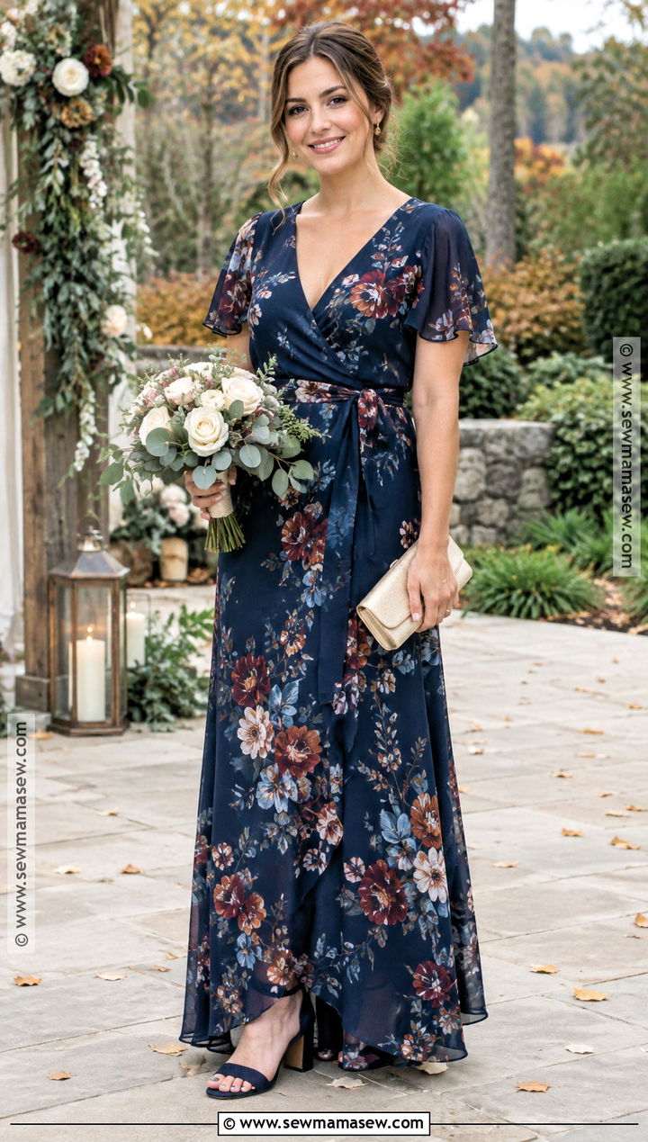 Navy Blue Floral Bridesmaid Dress - 15 October Bridesmaid Dresses Blue