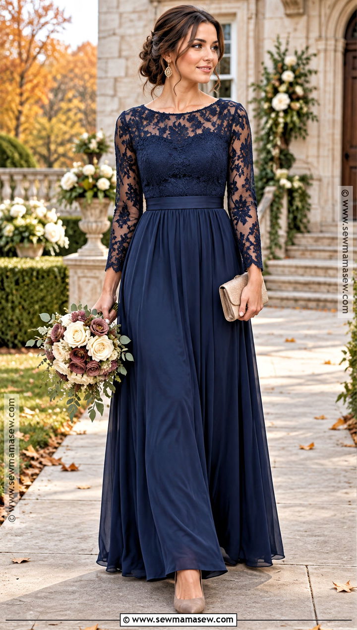 Navy Blue Lace Bridesmaid Dress With Closed Toe Heels - 15 Navy Blue Bridesmaid Dresses Fall