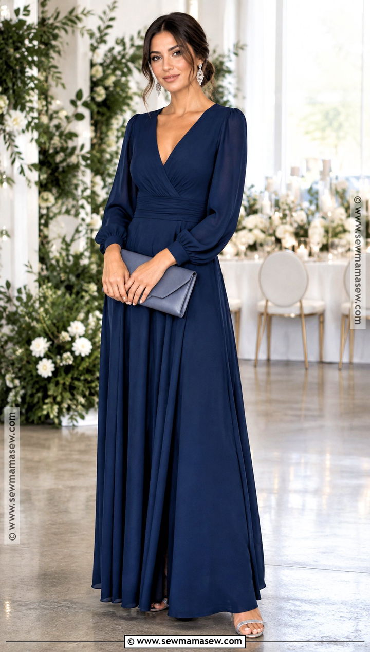 Navy Blue Long Sleeve Bridesmaid Dress - 15 Brides Maids Fall Dresses