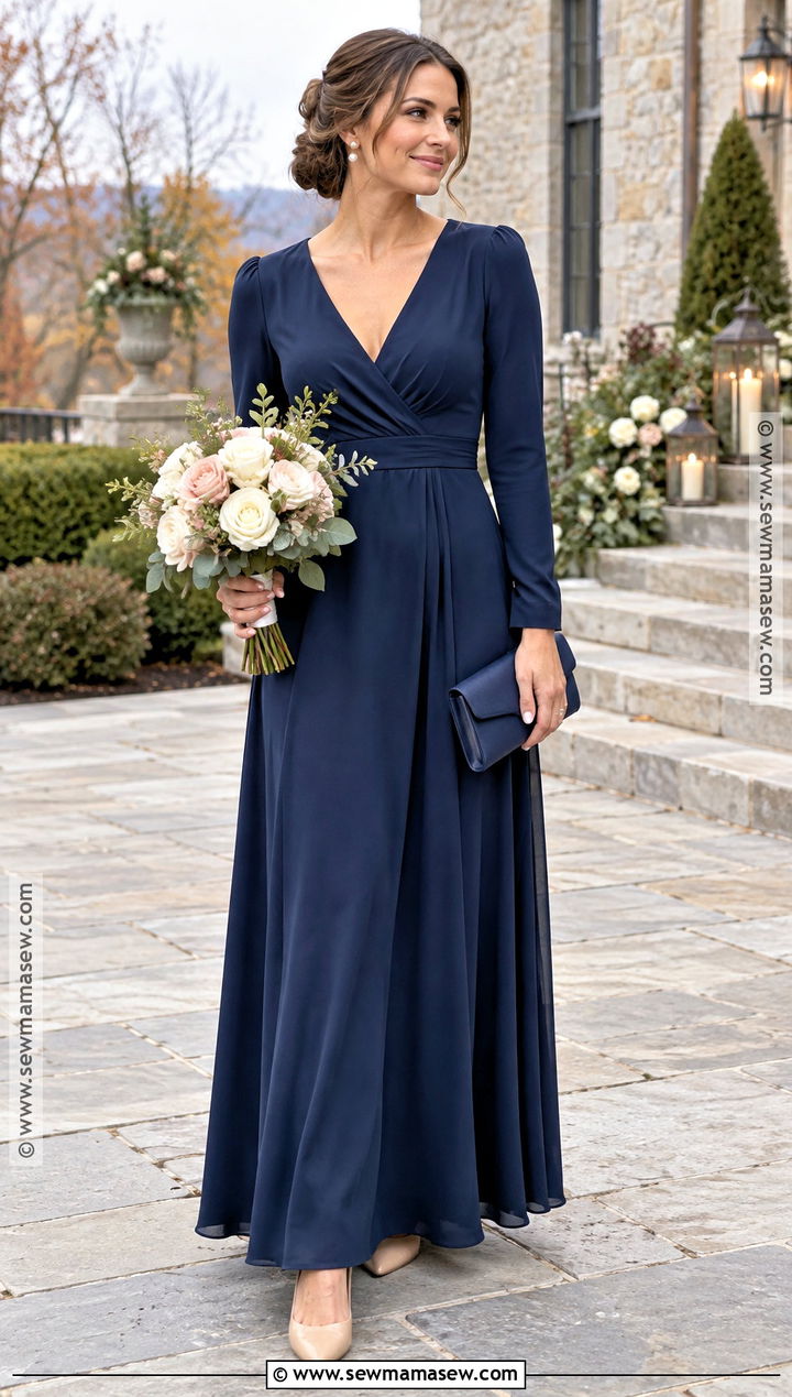 Navy Blue Long Sleeve Bridesmaid Dress With Nude Pumps - 15 Navy Blue Bridesmaid Dresses Fall