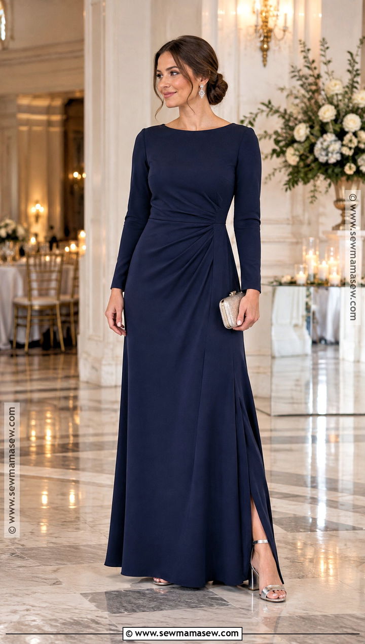 Navy Blue Long Sleeve Bridesmaid Dress With Silver Heels - 25 october bridesmaid dresses