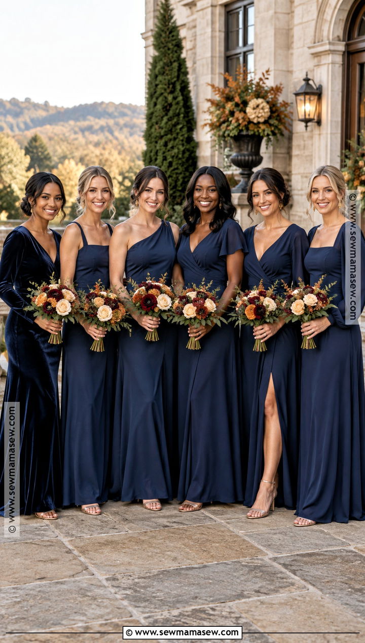 Navy Blue Mismatched Bridesmaid Dresses With Coordinated Shoes - 15 Navy Blue Bridesmaid Dresses Fall