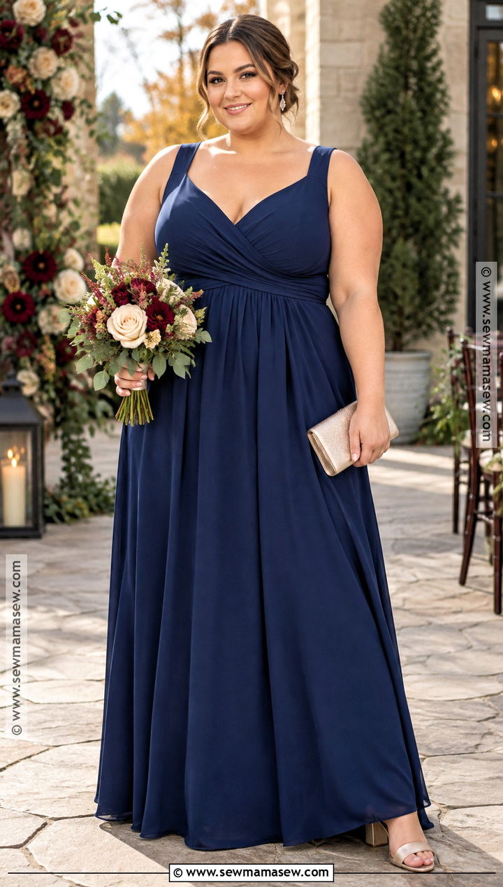 Navy Blue Plus Size Bridesmaid Dress With Supportive Heels - 15 Navy Blue Bridesmaid Dresses Fall