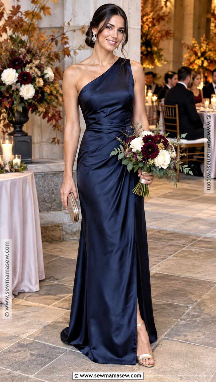 Navy Blue Satin Bridesmaid Dress - 20 fall color bridesmaid dresses