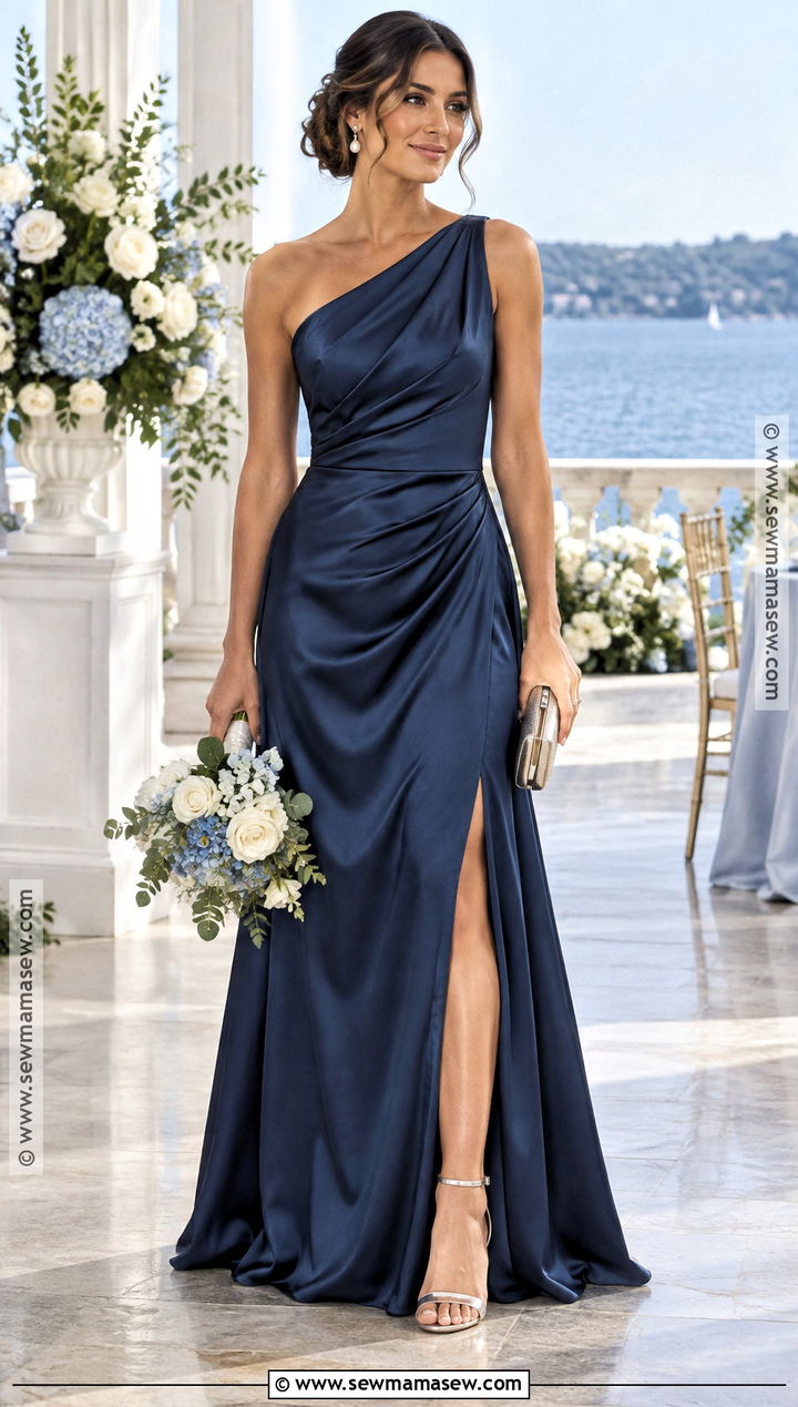 Navy Blue Satin Bridesmaid Dress - 20 fall wedding colors bridesmaid dresses