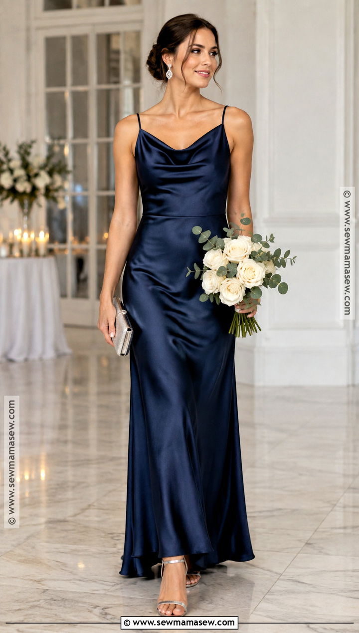 Navy Blue Satin Bridesmaid Dress With Silver Sandals - 15 Navy Blue Bridesmaid Dresses Fall