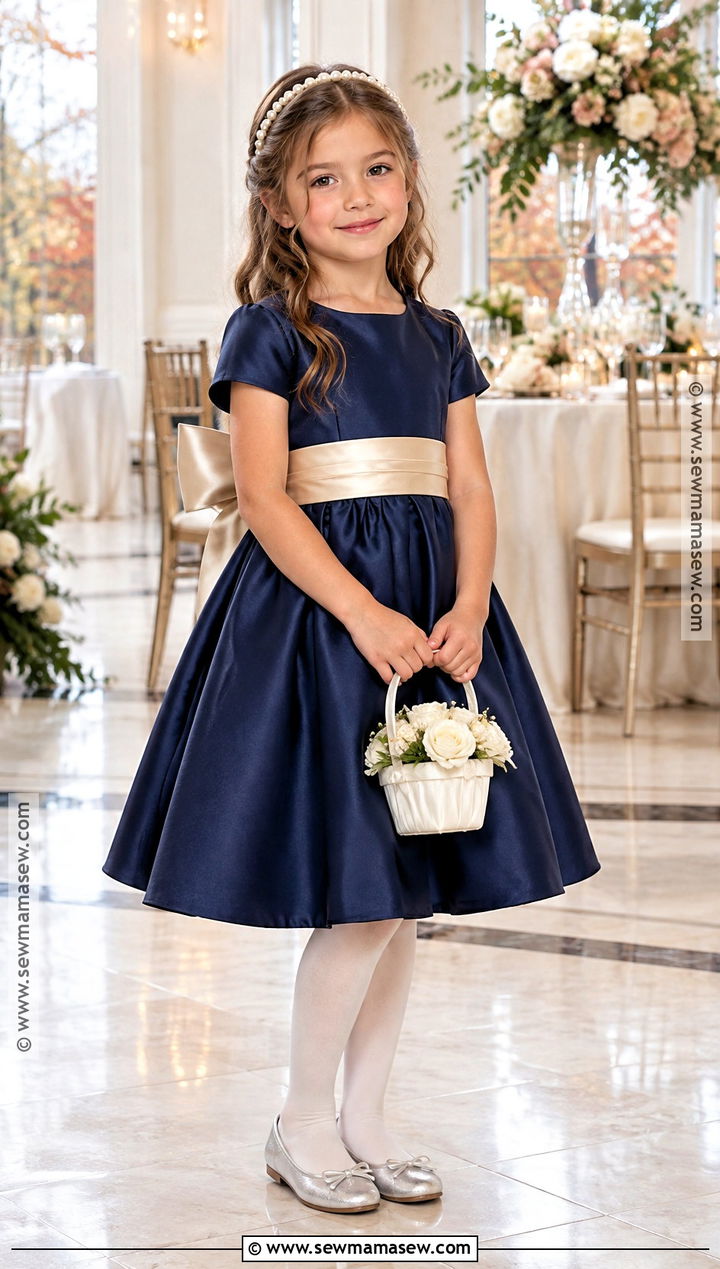 Navy Blue Satin Flower Girl Dress - 15 Fall Color Flower Girl Dresses
