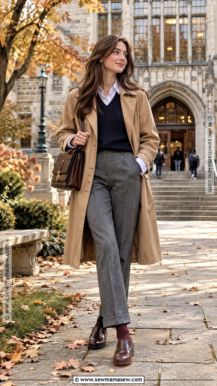 Navy Blue Sweater Vest With Button Down Shirt - 20 Navy Blue Autumn Outfit Ideas