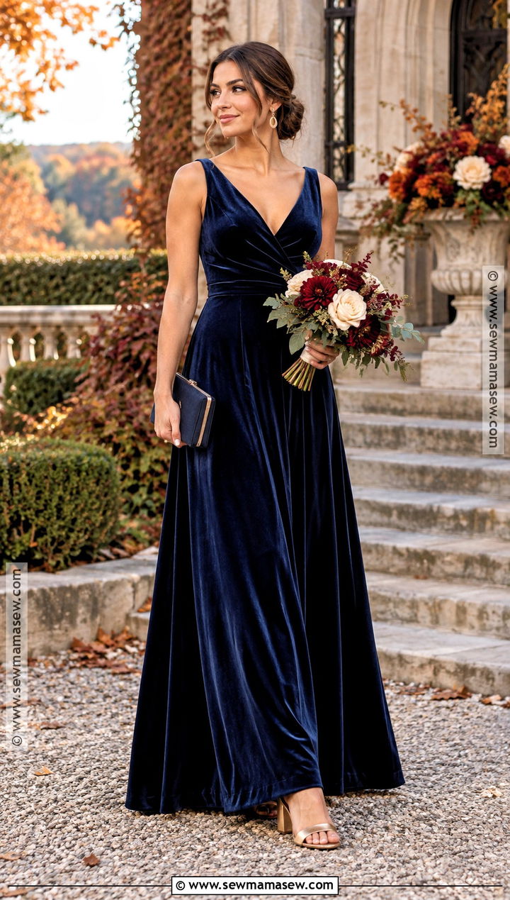 Navy Blue Velvet Bridesmaid Dress With Gold Heels - 15 Navy Blue Bridesmaid Dresses Fall