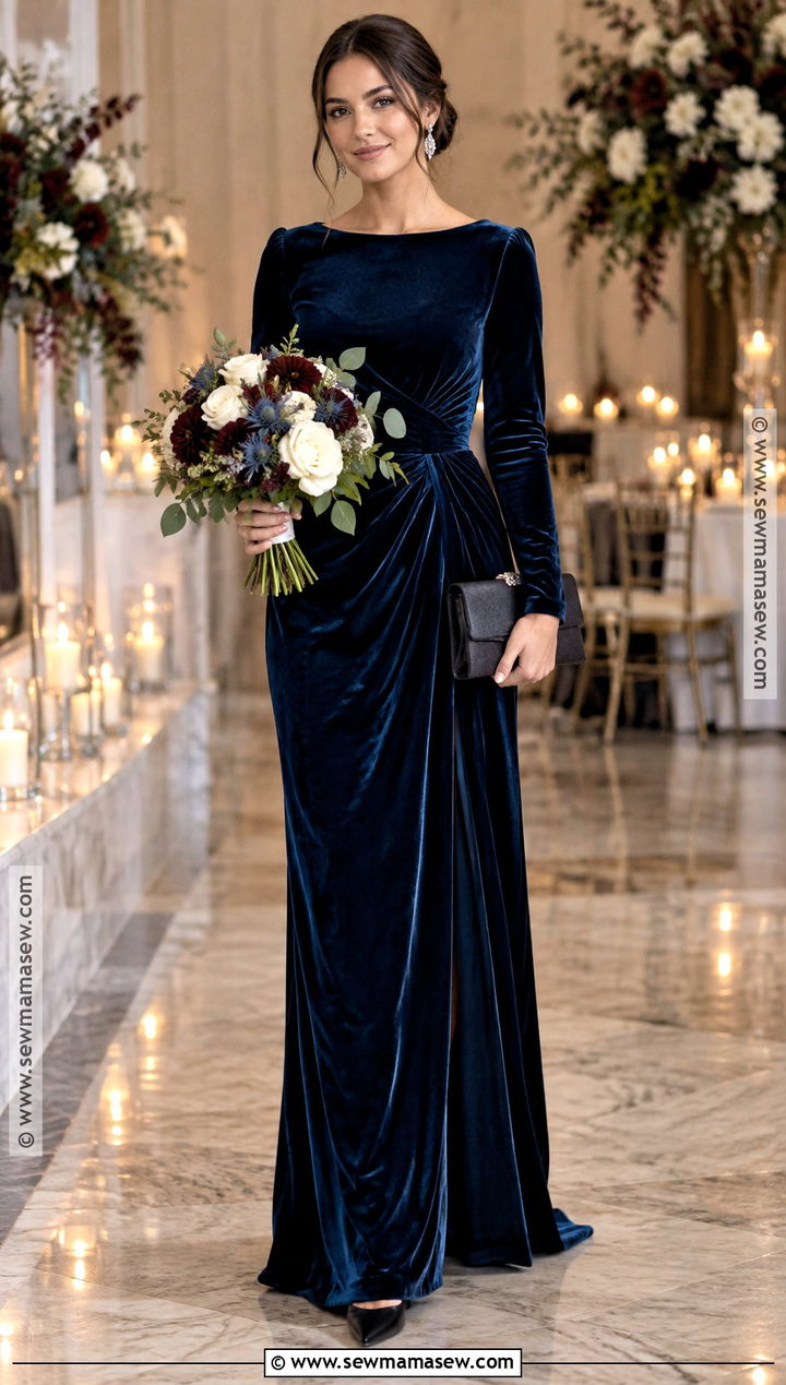 Navy Blue Velvet Bridesmaid Dress - 15 Bridesmaids Dresses Fall Colors