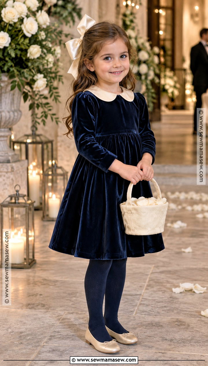 Navy Blue Velvet Flower Girl Dress - 15 Fall Wedding Flower Girl Dress Ideas