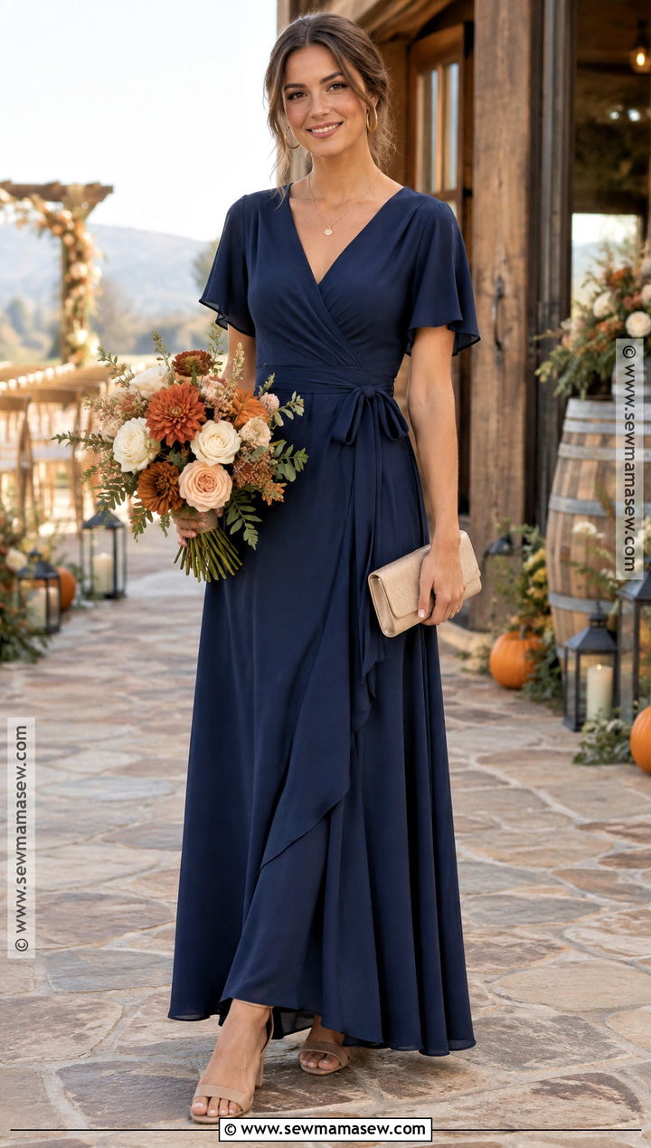 Navy Blue Wrap Bridesmaid Dress With Block Heels - 15 Navy Blue Bridesmaid Dresses Fall