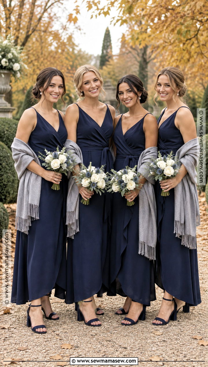 Navy Blue Wrap Bridesmaid Dresses - 15 october wedding ideas outdoor bridesmaid dresses