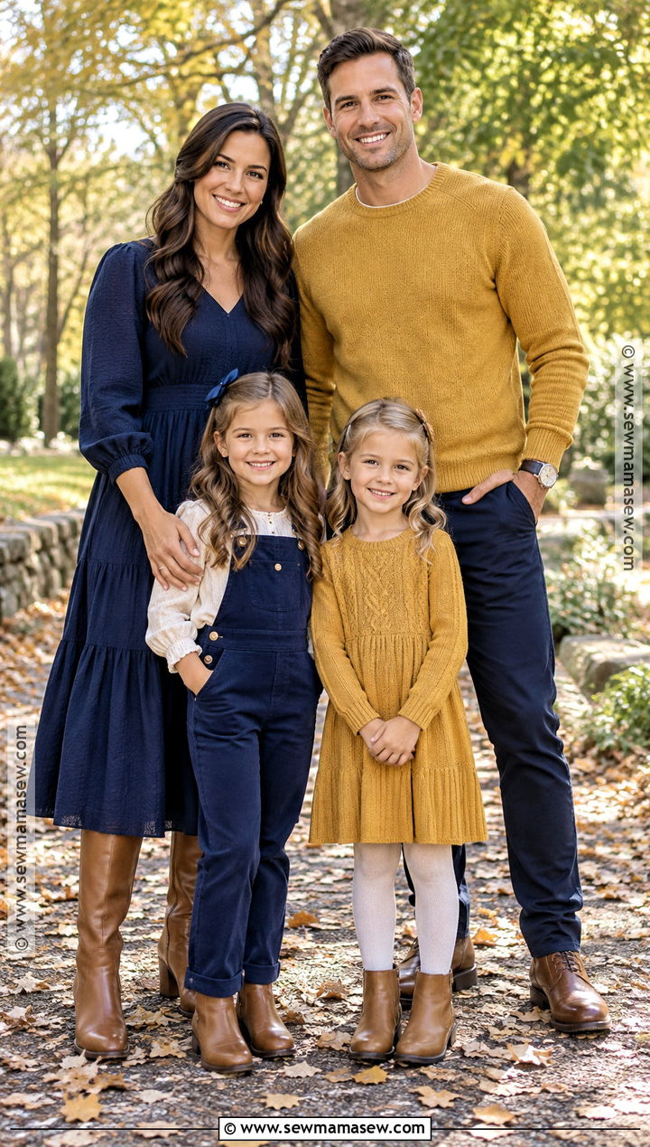 Navy Blue and Mustard Family Photo Outfits - 15 fall family pictures outfits jewel tones