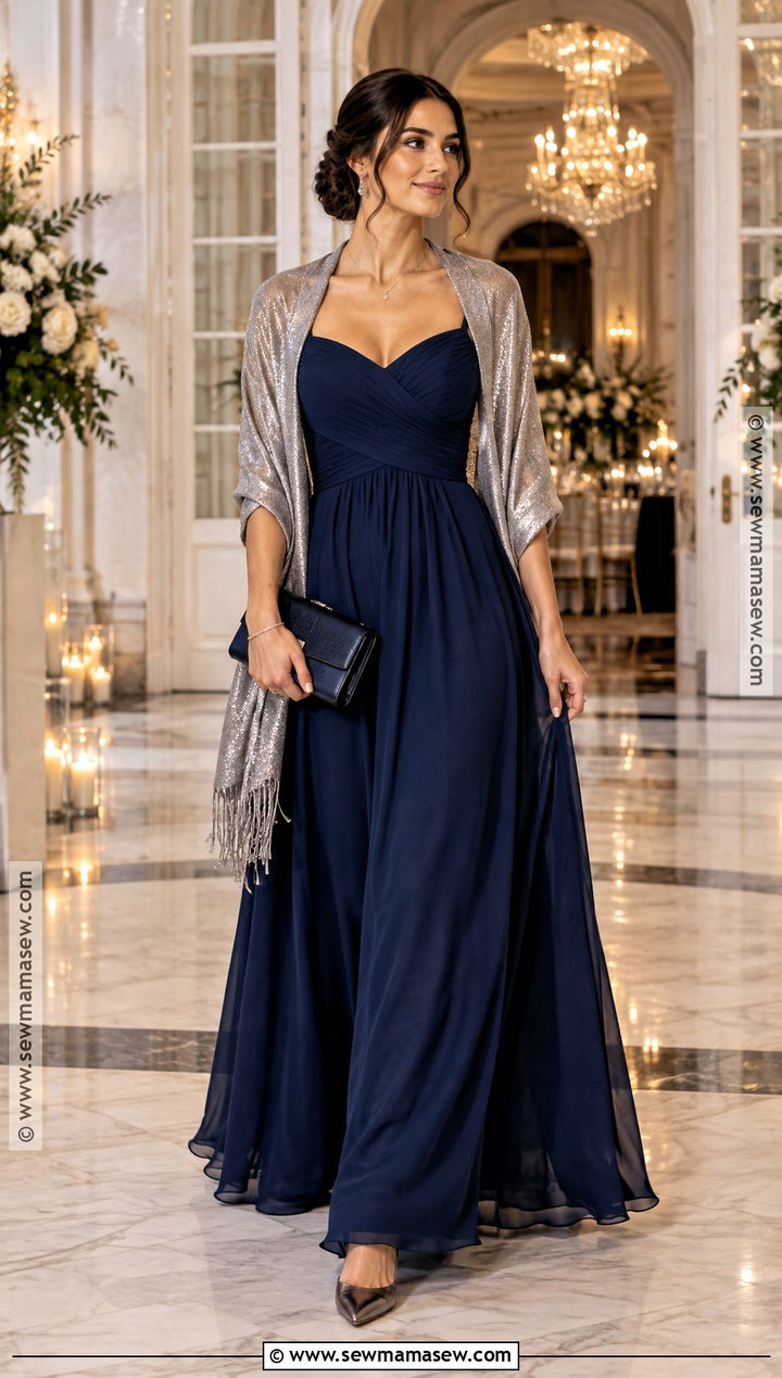 Navy Bridesmaid Dress With Silver Metallic Shawl - 15 Bridesmaid Shawls And Wraps Fall Ideas