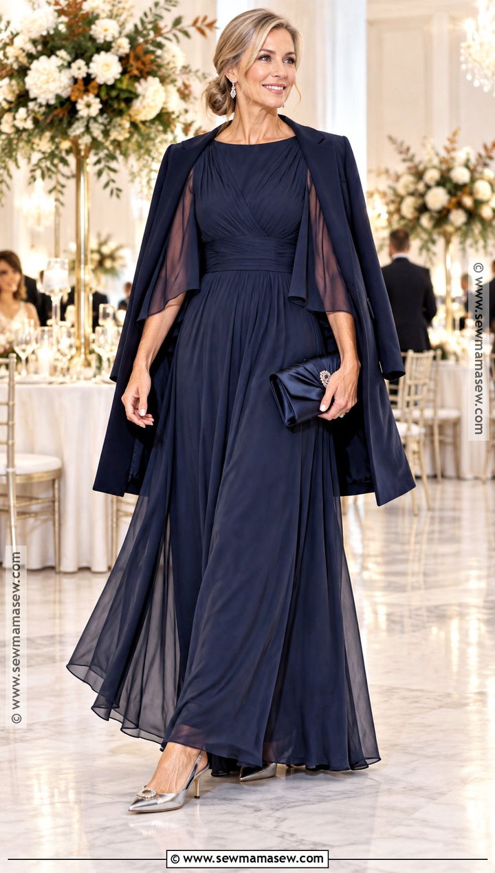 Navy Chiffon Cape Sleeve Wedding Guest Dress - 15 formal wedding dresses for guest fall
