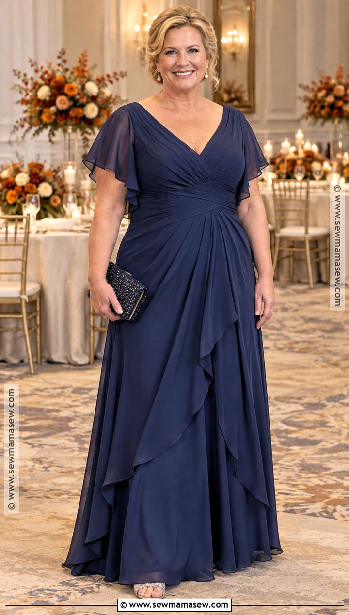 Navy Chiffon Plus Size Mother of the Bride Gown - 20 mother of the bride dresses plus size fall