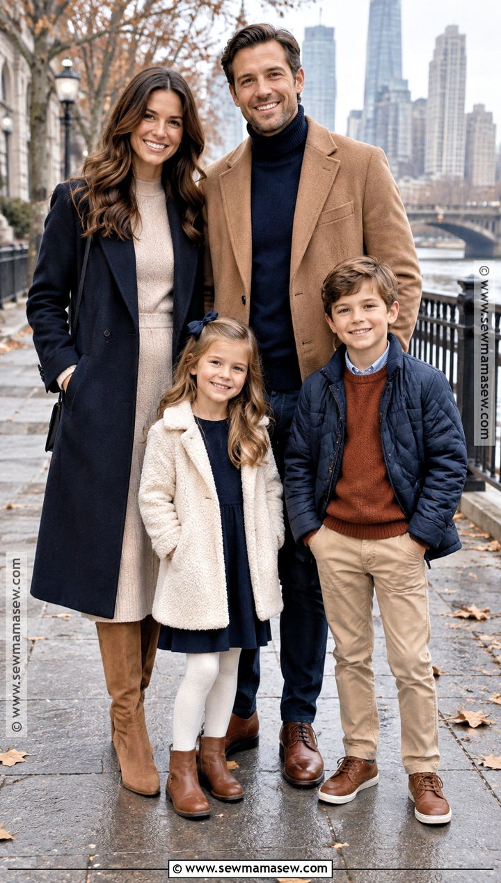 Navy Coat And Neutral Family Picture Outfits - 20 Navy Family Pictures Outfits Fall