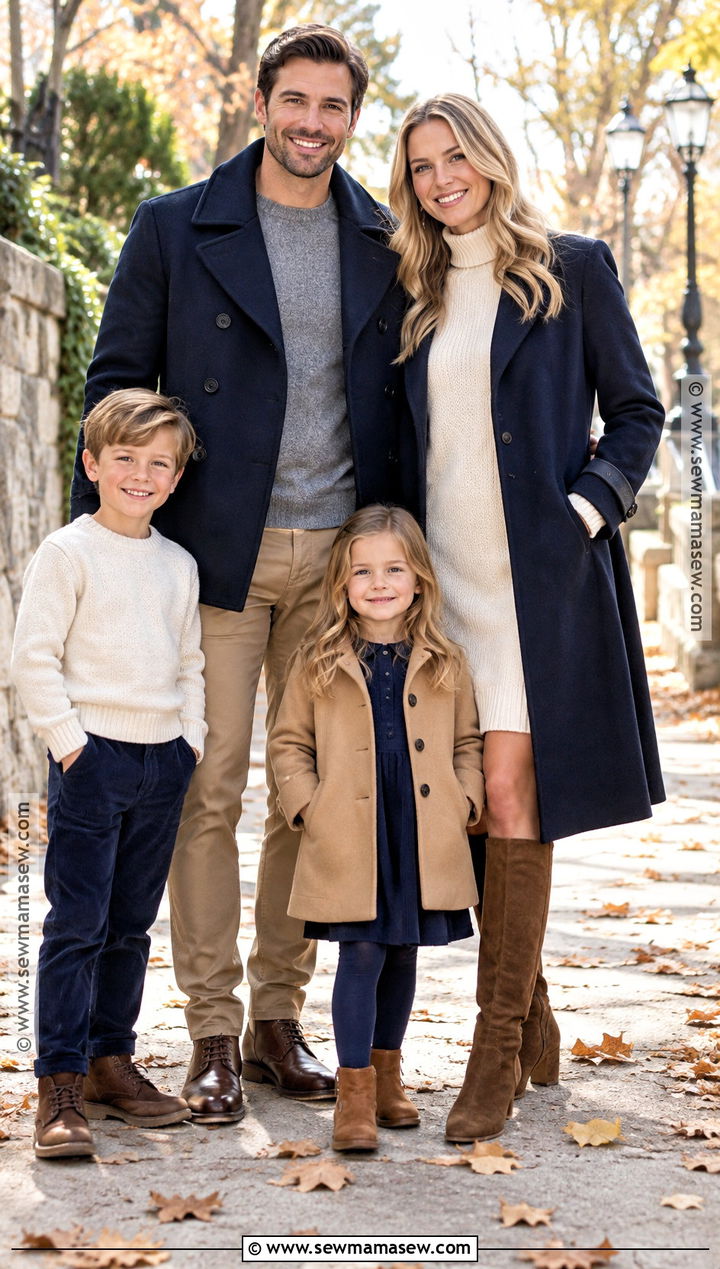 Navy Coats And Neutral Family Outfits - 20 fall family pictures outfits navy