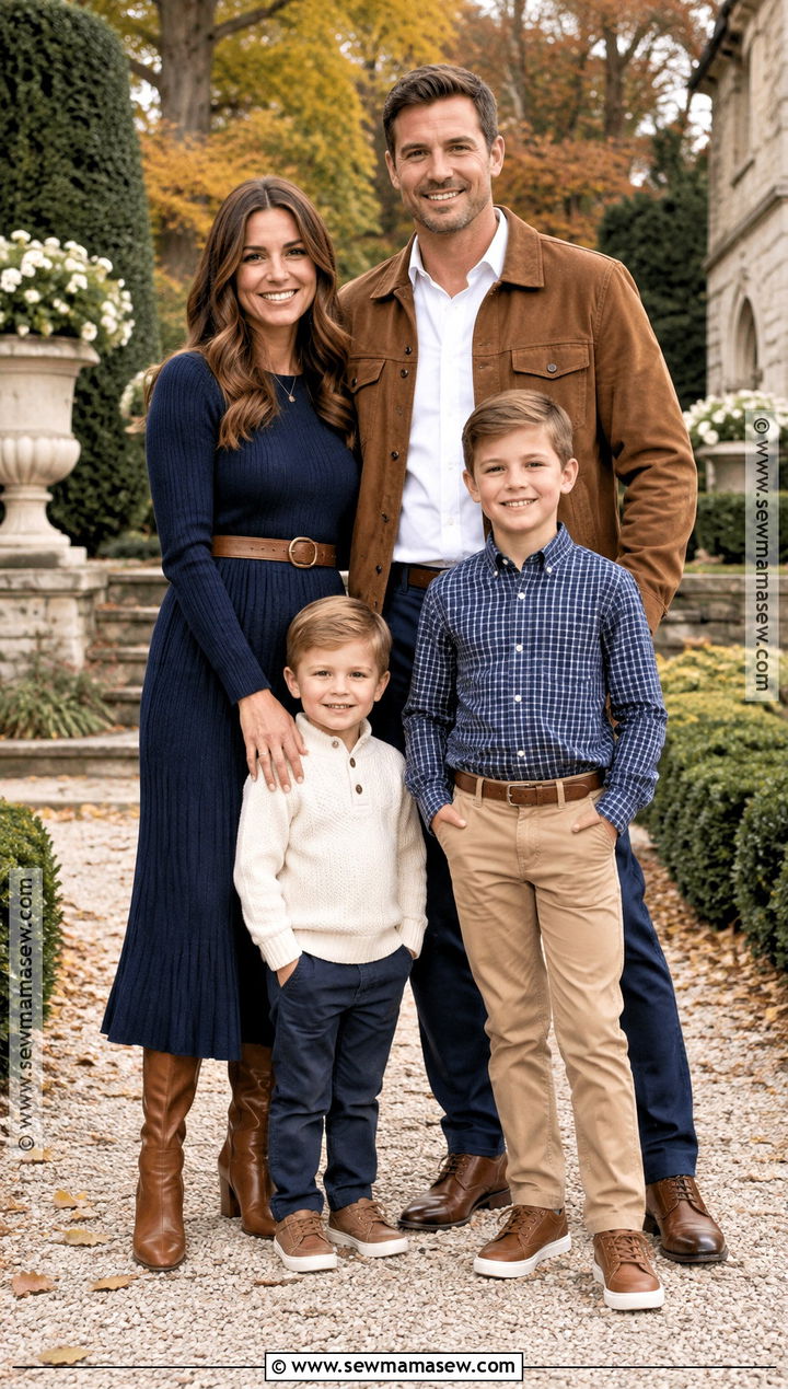 Navy Cognac And Cream October Family Photo Outfits - 15 october family photos outfits colors