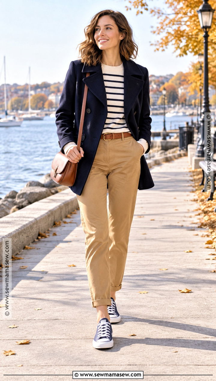 Navy Converse With Chinos And A Striped Sweater - 15 Converse Sneakers Fall Fashion