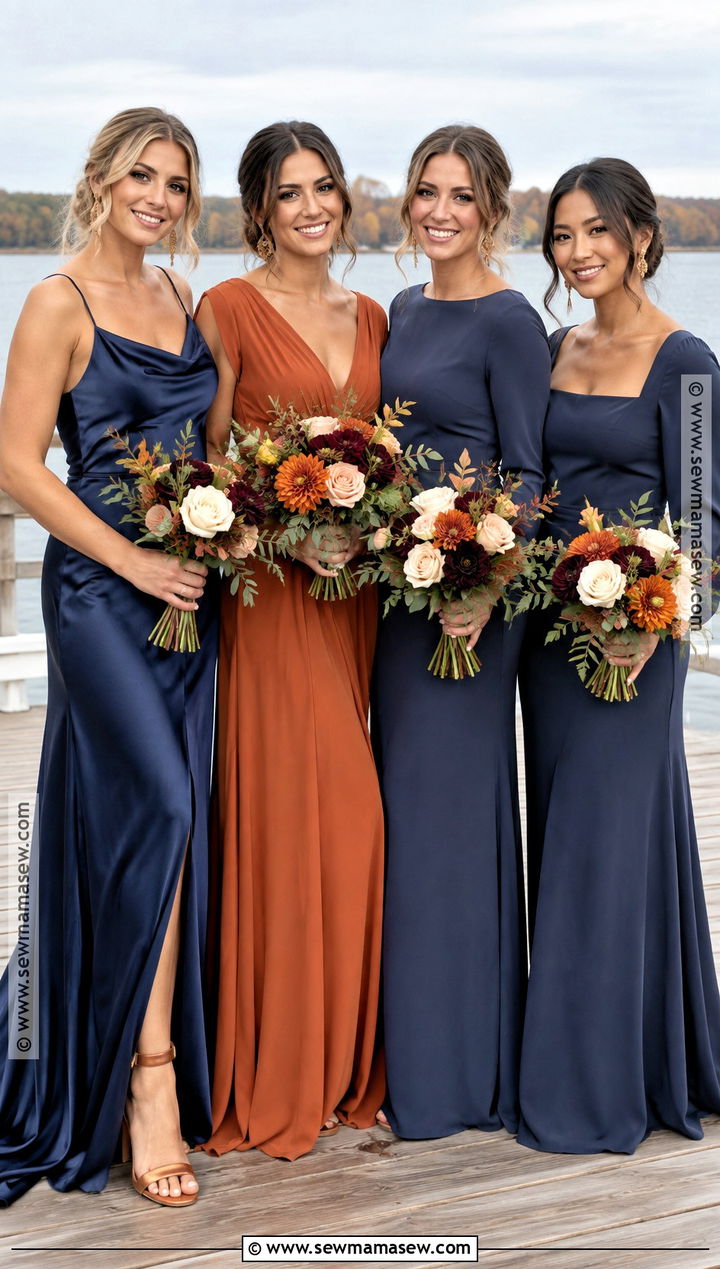 Navy Copper And Burnt Orange Bridesmaid Dresses - 15 October Wedding Colors Schemes Bridesmaid Dress Ideas