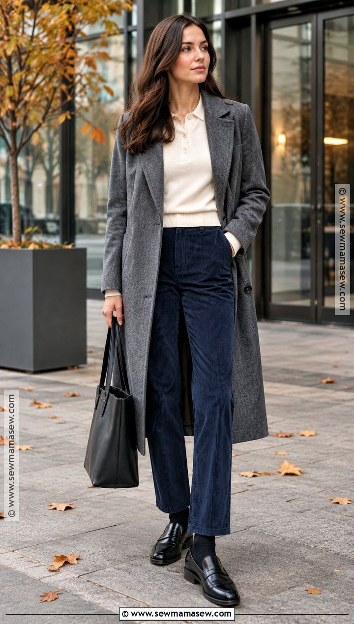 Navy Corduroy Pants With Polo Sweater - 15 Fall Outfits Corduroy Pants