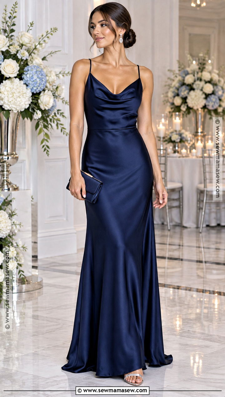 Navy Cowl Neck Bridesmaid Dress - 20 autumn wedding dress bridesmaid ideas